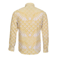 Pastel Yellow Mermaid Puakenikeni Maile Lei Long Sleeve Button Shirt LT01 - Polynesian Pride