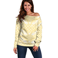 Pastel Yellow Mermaid Puakenikeni Maile Lei Off Shoulder Sweater LT01 Women Yellow - Polynesian Pride