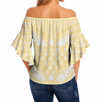 Pastel Yellow Mermaid Puakenikeni Maile Lei Off Shoulder Wrap Waist Top LT01 - Polynesian Pride