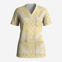 Pastel Yellow Mermaid Puakenikeni Maile Lei Scrub Top LT01 Adult Yellow - Polynesian Pride