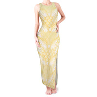 Pastel Yellow Mermaid Puakenikeni Maile Lei Tank Maxi Dress LT01 Women Yellow - Polynesian Pride