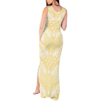 Pastel Yellow Mermaid Puakenikeni Maile Lei Tank Maxi Dress LT01 - Polynesian Pride