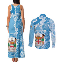 Personalised Fiji Day Couples Matching Tank Maxi Dress and Long Sleeve Button Shirt Fijian Map Hibiscus Tapa Pattern LT01