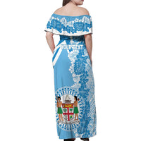 Personalised Fiji Day Family Matching Off Shoulder Maxi Dress and Hawaiian Shirt Fijian Map Hibiscus Tapa Pattern LT01