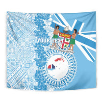 Personalised Fiji Day Tapestry Fijian Map Hibiscus Tapa Pattern