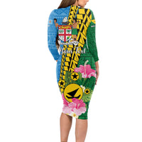 Personalised Malampa Fiji Day Long Sleeve Bodycon Dress Tropical Tapa Pattern