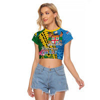Personalised Malampa Fiji Day Raglan Cropped T Shirt Tropical Tapa Pattern