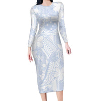 Samoa White Sunday Family Matching Long Sleeve Bodycon Dress and Hawaiian Shirt Plumeria Floral