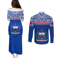Samoa Rugby Couples Matching Puletasi Dress and Long Sleeve Button Shirts Manu Samoa Polynesian Tatoo Pattern LT01 - Polynesian Pride