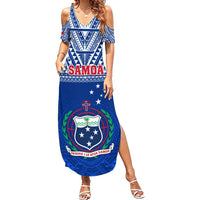 Samoa Rugby Summer Maxi Dress Manu Samoa Polynesian Tatoo Pattern LT01 Women Blue - Polynesian Pride