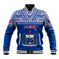 Custom Samoa Rugby Baseball Jacket Manu Samoa Polynesian Tatoo Pattern LT01 Unisex Blue - Polynesian Pride