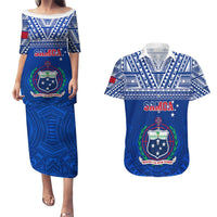 Custom Samoa Rugby Couples Matching Puletasi Dress and Hawaiian Shirt Manu Samoa Polynesian Tatoo Pattern LT01 Blue - Polynesian Pride