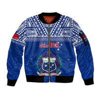 Custom Samoa Rugby Sleeve Zip Bomber Jacket Manu Samoa Polynesian Tatoo Pattern LT01 Unisex Blue - Polynesian Pride