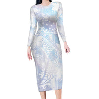 Samoa White Sunday Long Sleeve Bodycon Dress Sweet Pastel Plumeria Floral