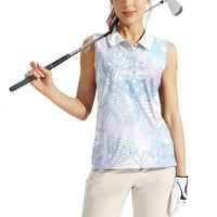 Samoa White Sunday Women Sleeveless Polo Shirt Sweet Pastel Plumeria Floral