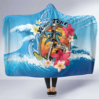 Personalized Aloha Hawaii Skeleton Surfing Hooded Blanket Tribal Shark Plumeria LT01 One Size Blue - Polynesian Pride