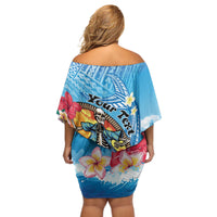 Personalized Aloha Hawaii Skeleton Surfing Off Shoulder Short Dress Tribal Shark Plumeria LT01 - Polynesian Pride