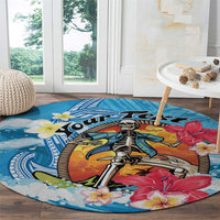 Personalized Aloha Hawaii Skeleton Surfing Round Carpet Tribal Shark Plumeria