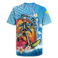 Personalized Aloha Hawaii Skeleton Surfing Rugby Jersey Tribal Shark Plumeria
