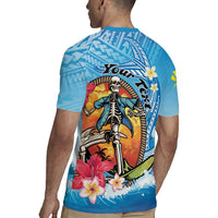 Personalized Aloha Hawaii Skeleton Surfing Rugby Jersey Tribal Shark Plumeria