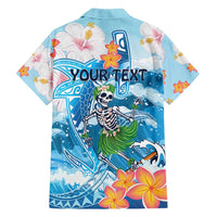 Personalized Hawaii Hula Girl Skeleton Dancing Family Matching Off Shoulder Maxi Dress and Hawaiian Shirt Hibiscus Tribal Shark
