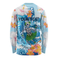 Personalized Hawaii Hula Girl Skeleton Dancing Long Sleeve Shirt Hibiscus Tribal Shark