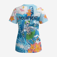 Personalized Hawaii Hula Girl Skeleton Dancing Scrub Top Hibiscus Tribal Shark - Polynesian Pride