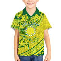 Kia Orana Cook Islands Family Matching Tank Maxi Dress and Hawaiian Shirt Turtle Yellow Green Polynesian Pattern LT01 Son's Shirt Green - Polynesian Pride