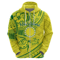 Kia Orana Cook Islands Zip Hoodie Turtle Yellow Green Polynesian Pattern LT01 - Polynesian Pride