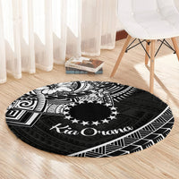 Kia Orana Cook Islands Round Carpet Circle Stars With Floral White Pattern LT01 - Polynesian Pride