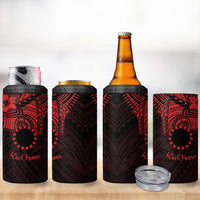 Kia Orana Cook Islands 4 in 1 Can Cooler Tumbler Circle Stars With Floral Red Pattern