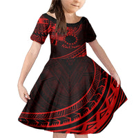 Kia Orana Cook Islands Family Matching Mermaid Dress and Hawaiian Shirt Circle Stars With Floral Red Pattern LT01 Daughter's Dress Red - Polynesian Pride