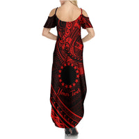 Kia Orana Cook Islands Family Matching Summer Maxi Dress and Hawaiian Shirt Circle Stars With Floral Red Pattern LT01 - Polynesian Pride