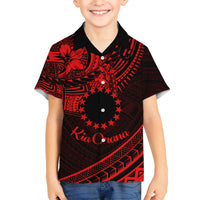 Kia Orana Cook Islands Kid Hawaiian Shirt Circle Stars With Floral Red Pattern LT01 Kid Red - Polynesian Pride