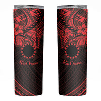 Kia Orana Cook Islands Skinny Tumbler Circle Stars With Floral Red Pattern