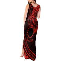 Kia Orana Cook Islands Tank Maxi Dress Circle Stars With Floral Red Pattern LT01 - Polynesian Pride