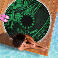 Kia Orana Cook Islands Beach Blanket Circle Stars With Floral Green Pattern LT01 - Polynesian Pride
