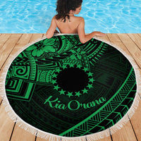 Kia Orana Cook Islands Beach Blanket Circle Stars With Floral Green Pattern LT01 - Polynesian Pride
