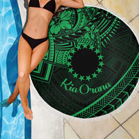Kia Orana Cook Islands Beach Blanket Circle Stars With Floral Green Pattern LT01 - Polynesian Pride
