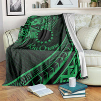 Kia Orana Cook Islands Blanket Circle Stars With Floral Green Pattern LT01 Green - Polynesian Pride