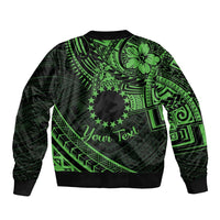 Kia Orana Cook Islands Bomber Jacket Circle Stars With Floral Green Pattern LT01 - Polynesian Pride