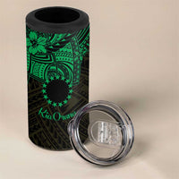 Kia Orana Cook Islands 4 in 1 Can Cooler Tumbler Circle Stars With Floral Green Pattern