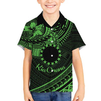 Kia Orana Cook Islands Family Matching Off Shoulder Maxi Dress and Hawaiian Shirt Circle Stars With Floral Green Pattern LT01
