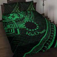 Kia Orana Cook Islands Quilt Bed Set Circle Stars With Floral Green Pattern LT01 Green - Polynesian Pride