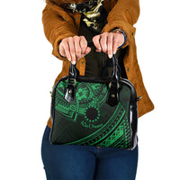 Kia Orana Cook Islands Shoulder Handbag Circle Stars With Floral Green Pattern LT01