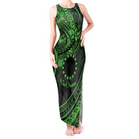 Kia Orana Cook Islands Tank Maxi Dress Circle Stars With Floral Green Pattern LT01 Women Green - Polynesian Pride