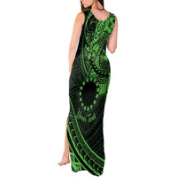Kia Orana Cook Islands Tank Maxi Dress Circle Stars With Floral Green Pattern LT01 - Polynesian Pride