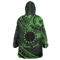 Kia Orana Cook Islands Wearable Blanket Hoodie Circle Stars With Floral Green Pattern LT01 - Polynesian Pride