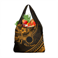 Kia Orana Cook Islands Grocery Bag Circle Stars With Floral Gold Pattern LT01 1-pack One Size Gold - Polynesian Pride