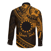 Kia Orana Cook Islands Long Sleeve Button Shirt Circle Stars With Floral Gold Pattern LT01 - Polynesian Pride